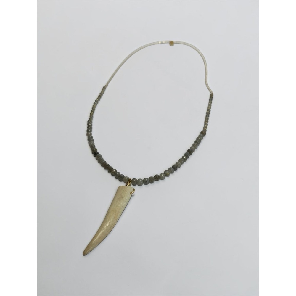 Tess + Tricia‎ Necklace Grey Gold Tone Antler Horn Labradorite Bead Boho